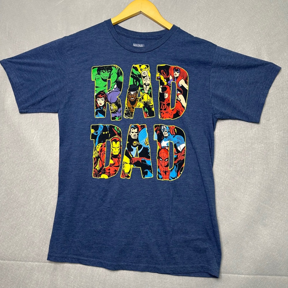 Marvel Mens T-Shirt Medium Blue Excellent Rad Dad Graphic Comic Superhero Tee
